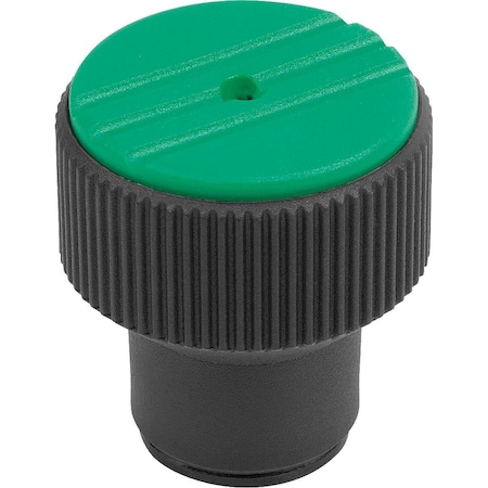 Torque Knurled Knob Size:3 D=M06, Thermoplastic Black Ral7021, Comp:Steel, Cap:Green Ral6032